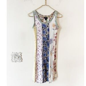 Sacred Threads Vintage 80s 90s Grunge Boho Floral Patchwork Embroidered Dress S